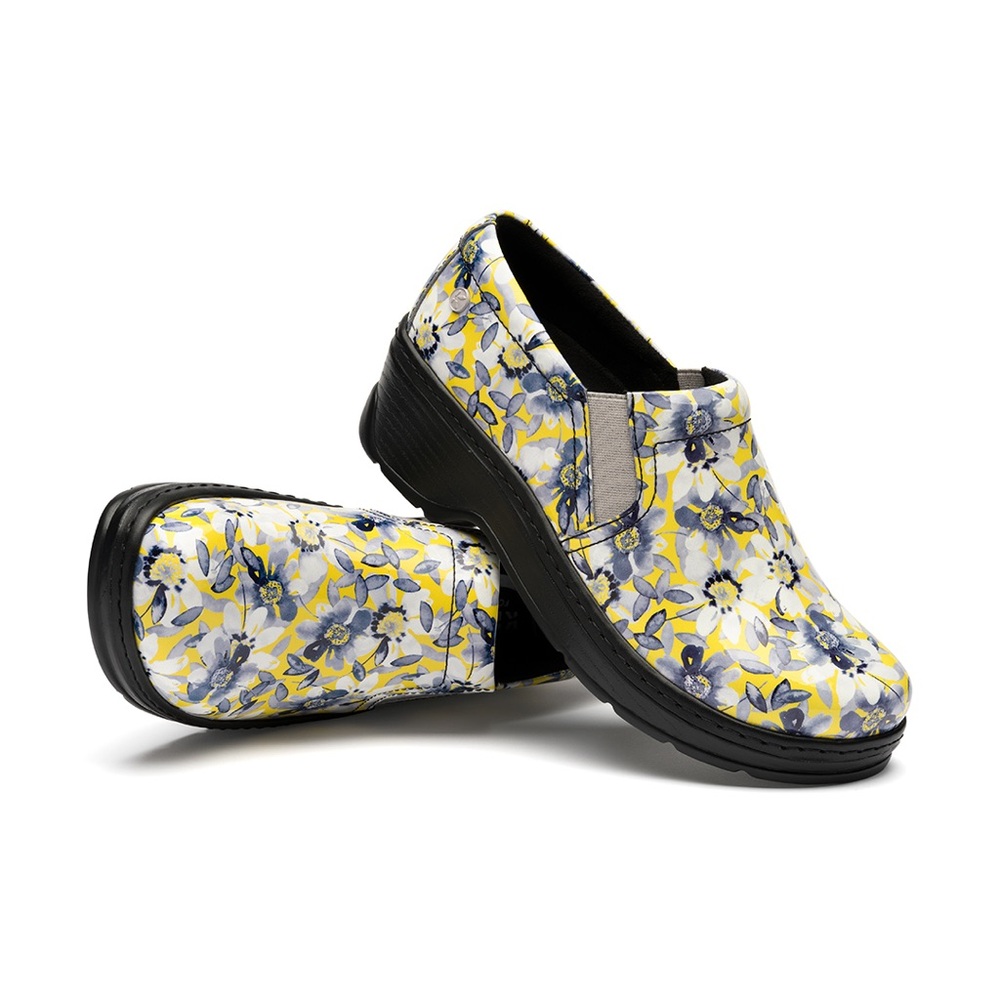 Klogs Floral Yellow and Blue Mules